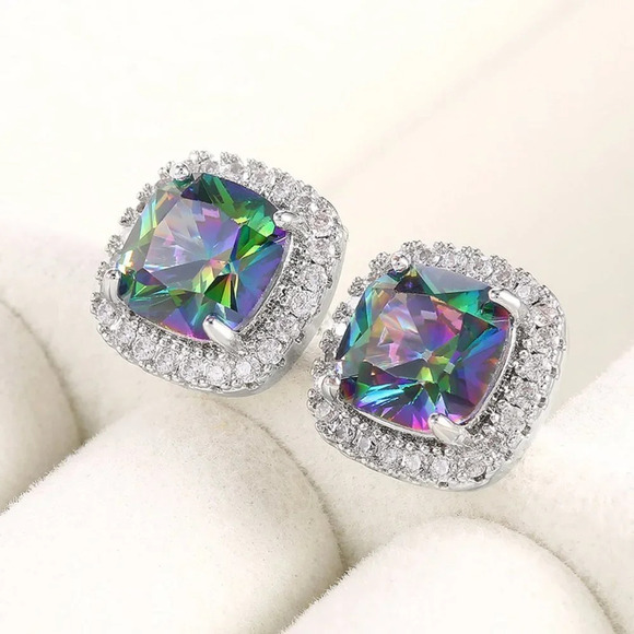 💎Square Colorful Micro Pave Zircon Stud Earrings for Women, EVGG1032 - Picture 3 of 9